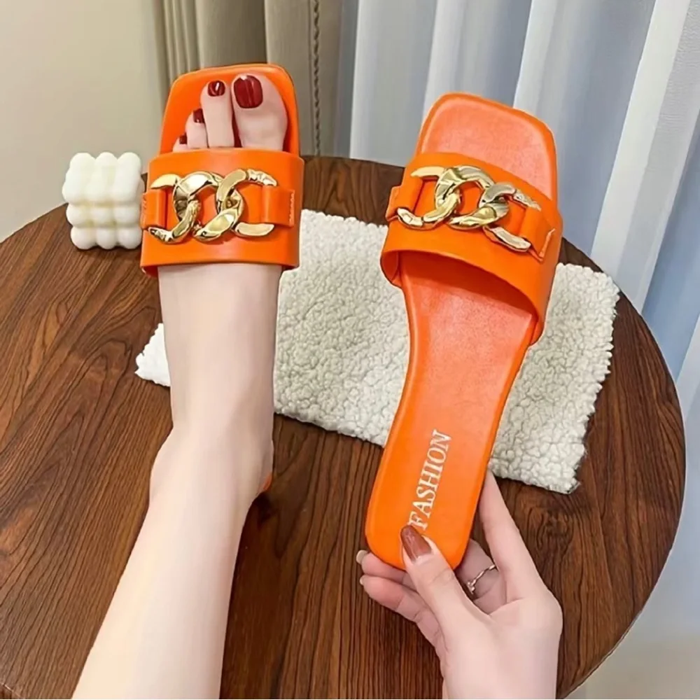Orange Non Slip Slides Sandals Sz 8 Spring Summer Easter Beach Wedding Party - Picture 3 of 3